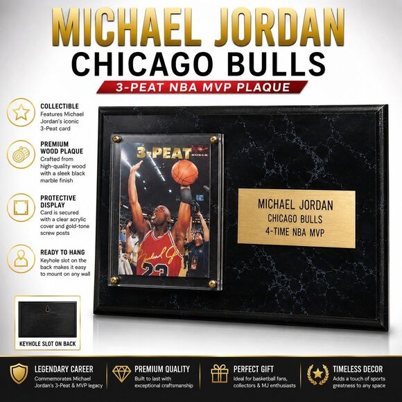 Other - Michael Jordan Chicago Bulls 3-Peat NBA MVP Card Display Plaque Wood Wall Decor